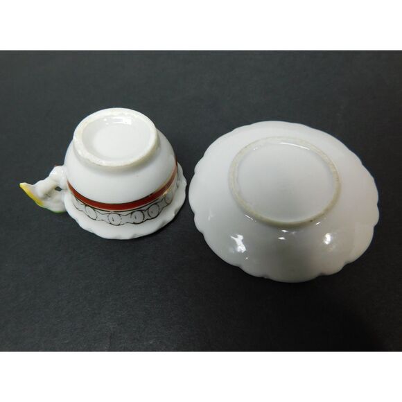 Vintage Miniature Parrot Handle Cup Saucer Japan Made Porcelain Mini - Picture 3 of 8